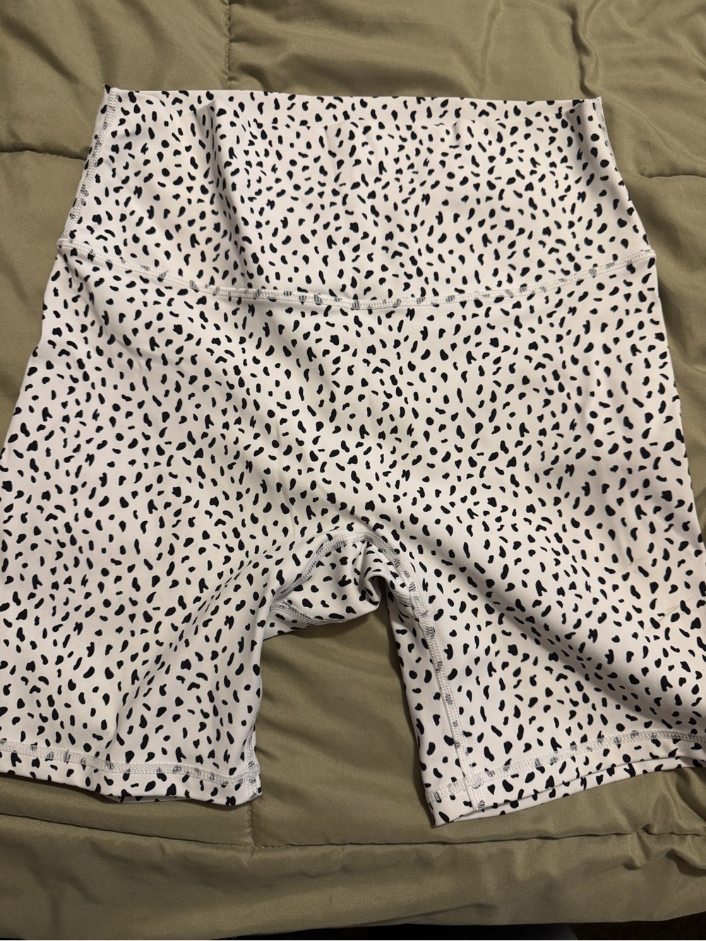 High-Rise White Bike Shorts with Black Spot Print